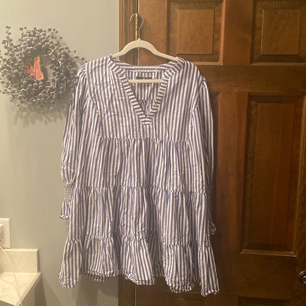 Pomander Place Blue and White Stripe Poplin Kenzie Dress